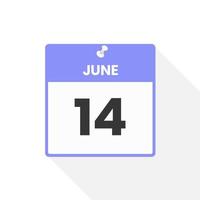 June 14 calendar icon. Date,  Month calendar icon vector illustration