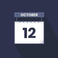 12th October calendar icon. October 12 calendar Date Month icon vector illustrator