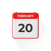 20th February calendar icon. February 20 calendar Date Month icon vector illustrator