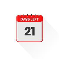 icono de cuenta regresiva Quedan 21 días para la promoción de ventas. banner promocional de ventas quedan 21 días para el final vector