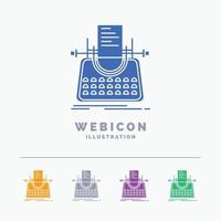 Article. blog. story. typewriter. writer 5 Color Glyph Web Icon Template isolated on white. Vector illustration