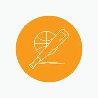 baseball. basket. ball. game. fun White Line Icon in Circle background. vector icon illustration