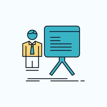 presentation. businessman. chart. graph. progress Flat Icon. green and Yellow sign and symbols for website and Mobile appliation. vector illustration