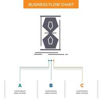 Access. clock. early. sand clock. time Business Flow Chart Design with 3 Steps. Glyph Icon For Presentation Background Template Place for text. vector