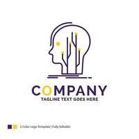 diseño del logotipo del nombre de la empresa para datos. cabeza. humano. conocimiento. la red. diseño de marca púrpura y amarillo con lugar para eslogan. plantilla de logotipo creativo para pequeñas y grandes empresas. vector