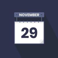 29th November calendar icon. November 29 calendar Date Month icon vector illustrator