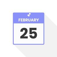 February 25 calendar icon. Date,  Month calendar icon vector illustration