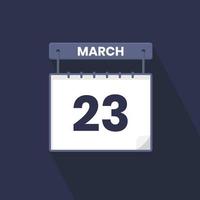Icono de calendario del 23 de marzo. 23 de marzo calendario fecha mes icono vector ilustrador