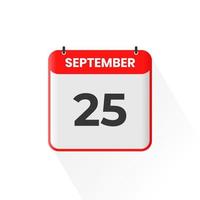 25th September calendar icon. September 25 calendar Date Month icon vector illustrator