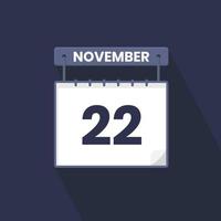 22nd November calendar icon. November 22 calendar Date Month icon vector illustrator