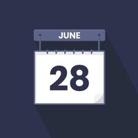 28th June calendar icon. June 28 calendar Date Month icon vector illustrator