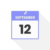 September 12 calendar icon. Date,  Month calendar icon vector illustration