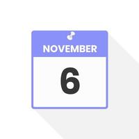 November 6 calendar icon. Date,  Month calendar icon vector illustration