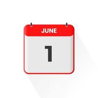 1st June calendar icon. June 1 calendar Date Month icon vector illustrator