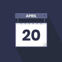 Icono del calendario del 20 de abril. 20 de abril calendario fecha mes icono vector ilustrador