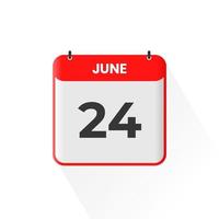 24th June calendar icon. June 24 calendar Date Month icon vector illustrator