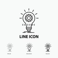 Bulb. develop. idea. innovation. light Icon in Thin. Regular and Bold Line Style. Vector illustration