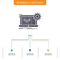 Blueprint. circuit. electronics. engineering. hardware Business Flow Chart Design with 3 Steps. Glyph Icon For Presentation Background Template Place for text. vector