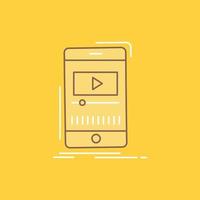 medios de comunicación. música. jugador. video. icono lleno de línea plana móvil. hermoso botón de logotipo sobre fondo amarillo para ui y ux. sitio web o aplicación móvil vector