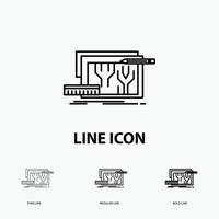 Architecture. blueprint. circuit. design. engineering Icon in Thin. Regular and Bold Line Style. Vector illustration