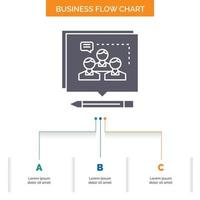 Analysis. argument. business. convince. debate Business Flow Chart Design with 3 Steps. Glyph Icon For Presentation Background Template Place for text. vector