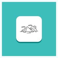 Round Button for Mountain. hill. landscape. nature. evening Line icon Turquoise Background vector