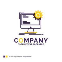 Company Name Logo Design For Internet. layout. page. site. static. Purple and yellow Brand Name Design with place for Tagline. Creative Logo template for Small and Large Business. vector