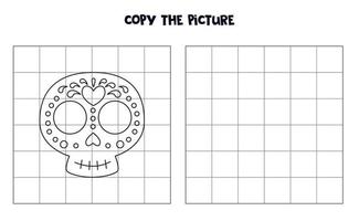 Copy the picture of black and white Mexican skull. Logical game for kids. vector