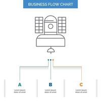 Satellite. broadcast. broadcasting. communication. telecommunication Business Flow Chart Design with 3 Steps. Line Icon For Presentation Background Template Place for text vector