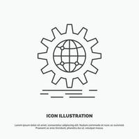 international. business. globe. world wide. gear Icon. Line vector gray symbol for UI and UX. website or mobile application