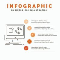 actualizar. aplicación solicitud. Instalar en pc. plantilla de infografía de sincronización para sitio web y presentación. icono de línea gris con ilustración de vector de estilo infográfico naranja