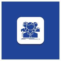 Blue Round Button for group. multiplayer. people. team. online Glyph icon vector