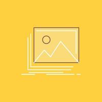 galería. imagen. paisaje. naturaleza. icono lleno de línea plana de foto. hermoso botón de logotipo sobre fondo amarillo para ui y ux. sitio web o aplicación móvil vector