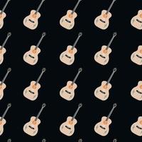 Vector flat hand drawn seamless pattern with guitar. Flat vector hippy boho illustration.