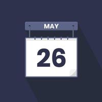 26th May calendar icon. May 26 calendar Date Month icon vector illustrator