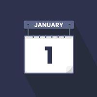 1st January calendar icon. January 1 calendar Date Month icon vector illustrator