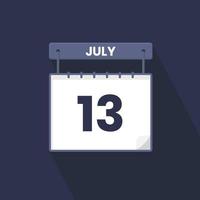 13th July calendar icon. July 13 calendar Date Month icon vector illustrator