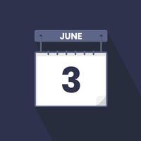 3rd June calendar icon. June 3 calendar Date Month icon vector illustrator