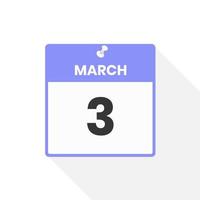 March 3 calendar icon. Date,  Month calendar icon vector illustration