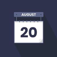 20th August calendar icon. August 20 calendar Date Month icon vector illustrator