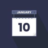10th January calendar icon. January 10 calendar Date Month icon vector illustrator