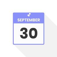 September 30 calendar icon. Date,  Month calendar icon vector illustration