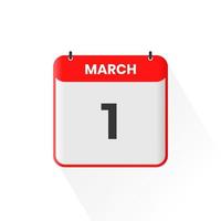 1st March calendar icon. March 1 calendar Date Month icon vector illustrator