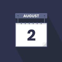 Icono de calendario del 2 de agosto. 2 de agosto calendario fecha mes icono vector ilustrador