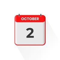 2nd October calendar icon. October 2 calendar Date Month icon vector illustrator