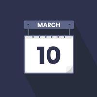 10th March calendar icon. March 10 calendar Date Month icon vector illustrator