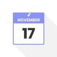 November 17 calendar icon. Date,  Month calendar icon vector illustration