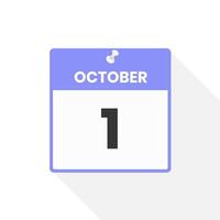 October 1 calendar icon. Date,  Month calendar icon vector illustration