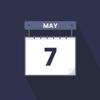 7th May calendar icon. May 7 calendar Date Month icon vector illustrator