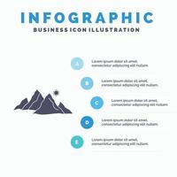 montaña. paisaje. Cerro. naturaleza. plantilla de infografía solar para sitio web y presentación. icono de glifo gris con ilustración de vector de estilo infográfico azul.